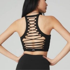 Alo Yoga Movement Sports Bra Crop Top Tank Top Lace Up Corset Medium Black